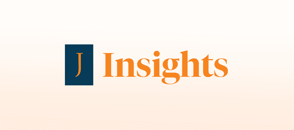 The Jarrard "J" in a navy rectangle, followed by the word "Insights" on an orange-shaded backdrop