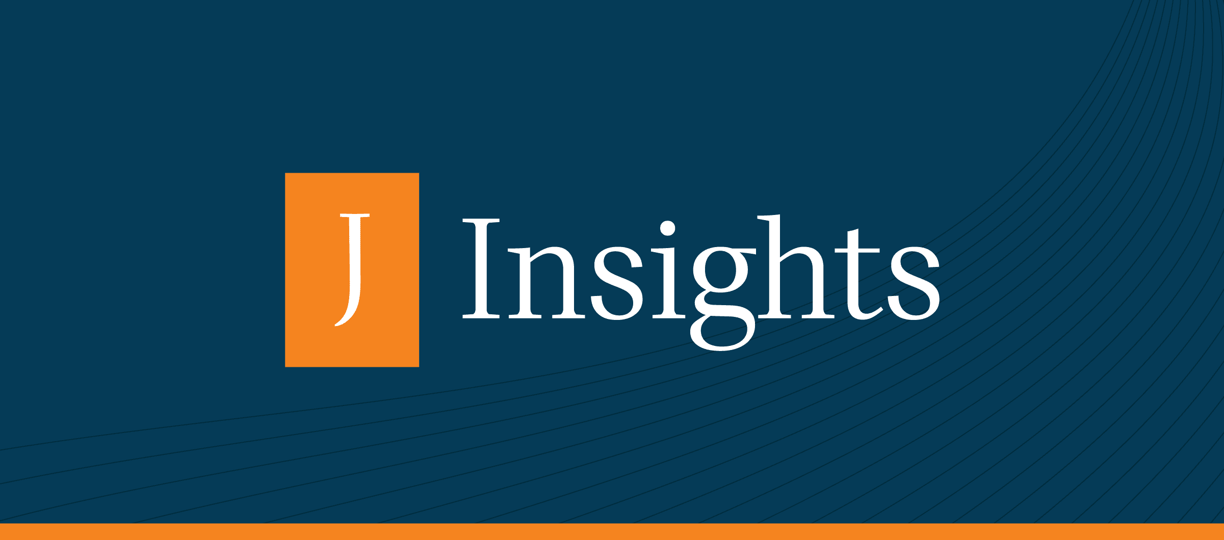 Orange rectangle with a white-lettered "J" in the middle, adjacent to larger text that reads "Insights" on a navy background